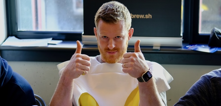 Mike in Homebrew beer costume